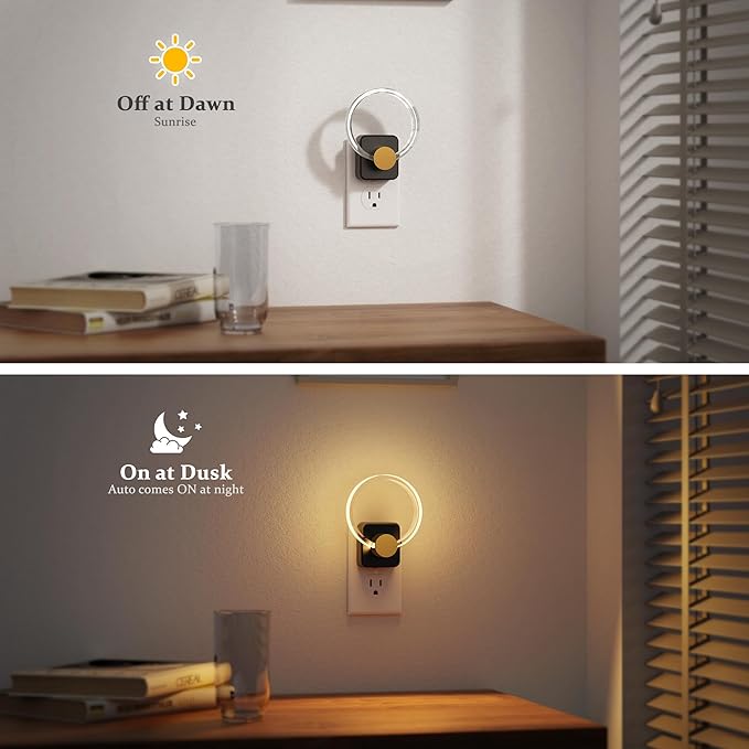 JandCase Night Light, Night Lights Plug into Wall, Dimmable Nightlight with Dusk to Dawn Sensor, 180° Rotatable Plug in Round Nightlights, LED Circle Acrylic Night Light for Bathroom Kids Gift, 1 Pack