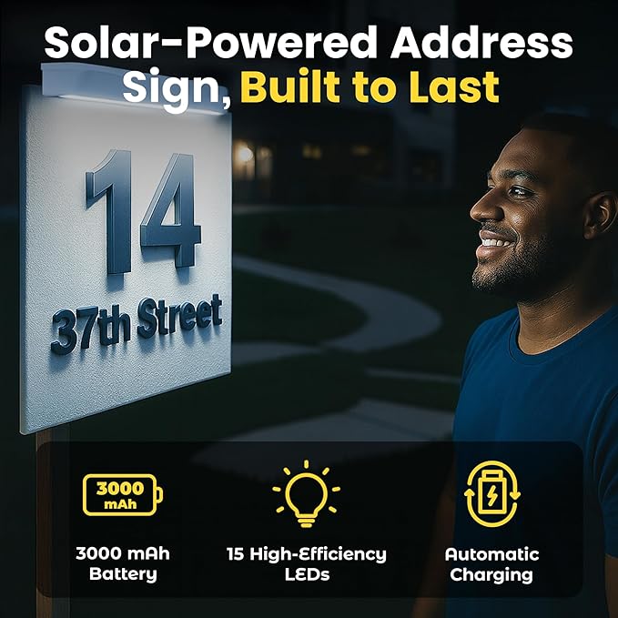 Brighticonics 2Pck Solar Address Sign Light – IP65 Waterproof Easy Install, Auto Dusk-to-Dawn On/Off – Outdoor Light for Business, Lease, Real Estate Sign Post – LED Signboard Gifts - Warm White 3000K