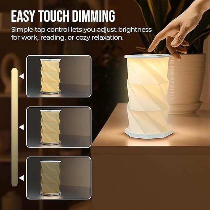 Travel Gifts Portable Foldable Cordless lamp，Dimmable Touch Control Foldable Paper Art Lamp，Gift lamp for Travel, bedrooms, Study Rooms, and Camping Rechargeable Light