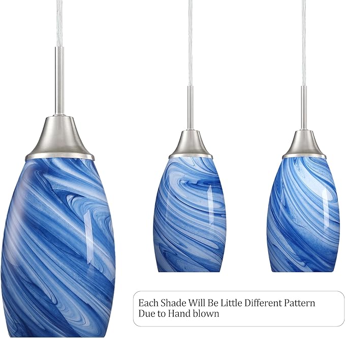 Viinew Mini Glass Pendant Light 1-Pack Dark Blue Marble Art Glass Pendant Lights Kitchen Island Brushed Nickel Finish Hanging Light for Kitchen Over Sink,Dining Room,Foyer,Hallway