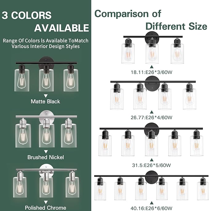 Espird Bathroom Vanity Light Fixtures Brushed Nickel, 6 Lights Bathroom Over Mirror, UL Certified, Modern Wall Lighting Fixtures with Glass Shade, E26 Socket