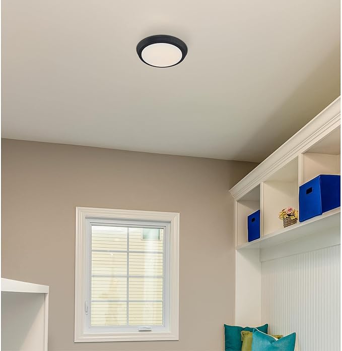 Westinghouse 6117400 Traditional One-Light, 11 Inch 20 Watt LED Indoor Flush Mount Ceiling Light Fixture, Matte Black Finish, Acrylic Shade
