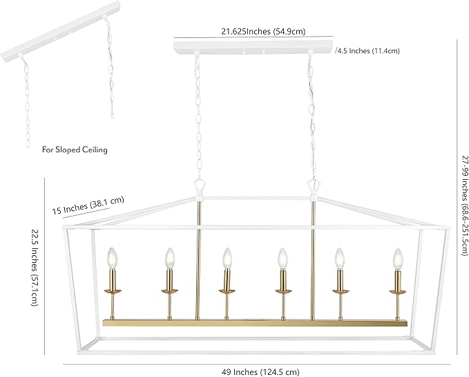 JONATHAN Y 49" White/Brass Gold Lantern Pendant Light, 1-Light Pagoda Style Metal Cage Farmhouse Hanging Ceiling Fixture for Kitchen Island, LED Bulb Included (JYL7439E)