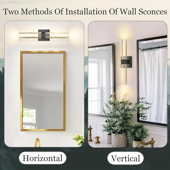 Black LED Wall Sconce Lights Warm Light Modern Crystal Wall Lights Vanity Lighting Fixtures Sconces for Bathroom Living Room Bedroom Dining Room Hallway