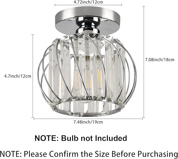 Crystal Semi Flush Mount Ceiling Light, Silver Crystal Chandelier, 19cm x 17.5cm, Bedroom, Kitchen, Dining, Living Room