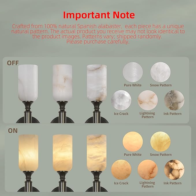 22in Alabaster Wall Sconce, Black Sconces with Spanish Marble, Modern Brass Wall Mounted Lamp, Hardwired LED Wall Lighting for Bathroom Bedroom Living Room Staircase Hallway Dining Room