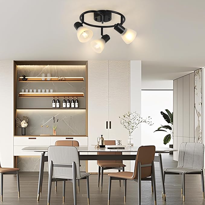 KEESFU 3-Light Kitchen Flush Mount Ceiling Light，Modern Round Track Lighting Fixtures，Directional Ceiling Spot Light for Dining Room Bedroom Hallway.
