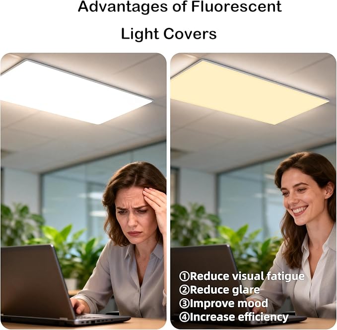 ANGSYLTH 8 Pcs Fluorescent Light Covers - 4 x 2 Feet Covers for Ceiling Lights, 8 x 10 Magnetic Light Filters for Classroom, Office, Hospitals