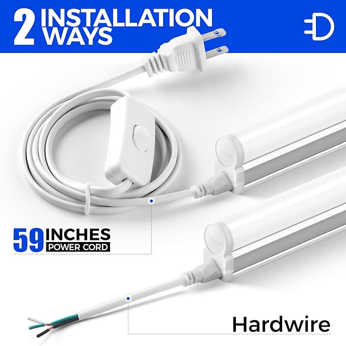Barrina T5 3FT LED Shop Light, 1900lm, 5000K Daylight White, 16W Utility Light Fixture, Commercial Bay Light for Workshop Garage, Corded Electric with ON/Off Switch, 6 Packs