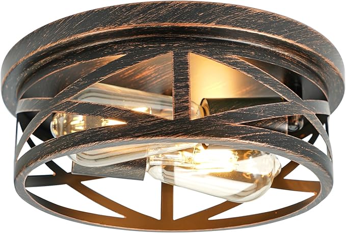 2-Light Flush Mount Ceiling Light Fixture, Farmhouse Ceiling Lights for Kitchen, Modern Black Close to Ceiling Light for Hallway Bedroom Balcony Porch Stairway, E26 (Oil Rubbed Bronze, 1 Pack)