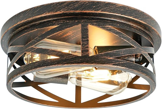 2-Light Flush Mount Ceiling Light Fixture, Farmhouse Ceiling Lights for Kitchen, Modern Black Close to Ceiling Light for Hallway Bedroom Balcony Porch Stairway, E26 (Oil Rubbed Bronze, 1 Pack)