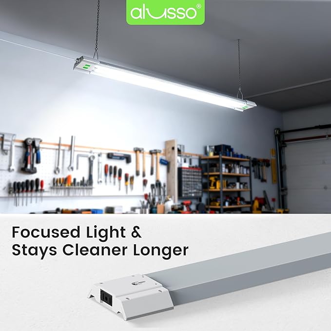 ALUSSO® LED Shop Lights 4FT with Reflector, 5000LM Super Bright, Adjustable 3000K-5000K Color Temperature, 120V, Warm to Cool Daylight Linkable Shop Lights for Workshop/Basement, 2 Pack