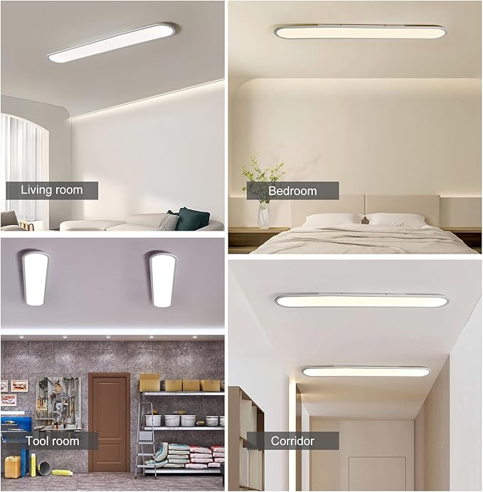 Ganeed 4.59FT 60W Dimmable Modern LED Linear Kitchen Ceiling Lamp, High Brightness Flush Mount Low Profile Long Ceiling Light Fixture for Shop Lighting Home Closet Laundry, White