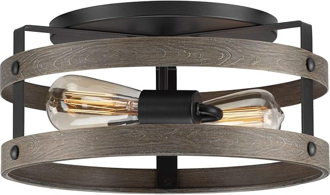 Progress Lighting Gulliver Collection 2-Light Weathered Gray Farmhouse Flush Mount Ceiling Light, 6.50x14.37x14.37