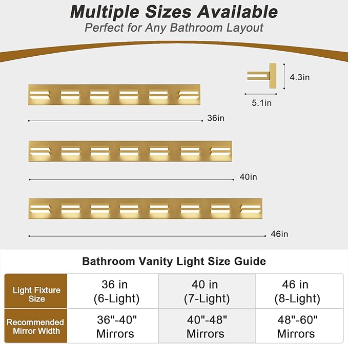 IZORRO LED Modern Bathroom Lights Fixtures(6-Light,Dimmable,360°Rotate),Brushed Glod Acrylic Wall Lighting,Vanity Lights for Bathroom Over Mirror - 6000k 36In （No Assembly Required）