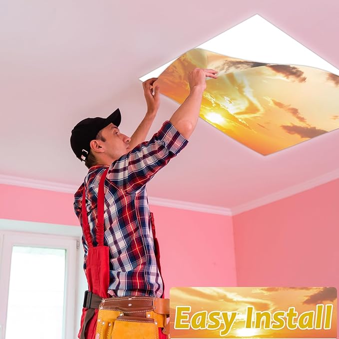 6 Pcs Fluorescent Light Covers with 60 Magnets Decorative for Classroom Ceiling Lights 4 x 2 Feet Magnetic Light Cover Filter Easy Install for Office Hospital Home Ceiling Supplies (Orange Sky)