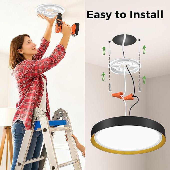 zemty 13in Morden Black LED Flush Mount Ceiling Lights with Remote, 3CCT/Dimmable, 24W 2400LM Light Fixture with Amber Night Light for Bedroom Bathroom Kitchen Basement-2 Pack