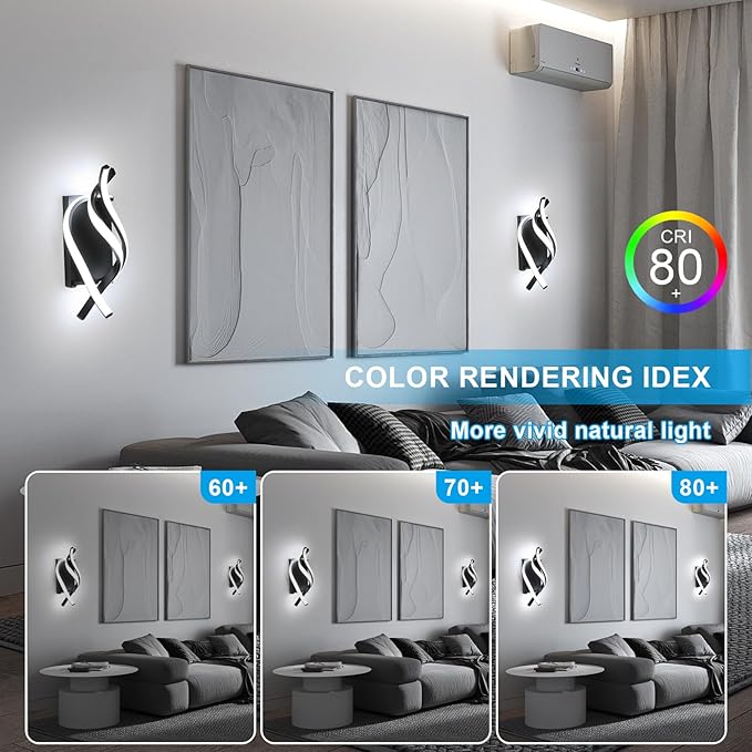 DELIPOP Wall Sconces, Spiral Modern LED Wall Sconce Lighting, 21W 6500K Cool White Indoor Wall Light Wall Light Fixtures, Acrylic LED Wall Lamp for Bedroom Bathroom Living Room Hallway Balcony