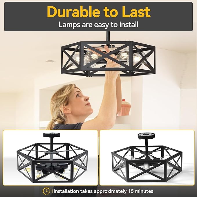 Semi Flush Mount Ceiling Light Fixtures, 6-Light Modern Metal Farmhouse Semi Flush Mount Chandelier, Industrial Ceiling Mount Light Fixtures for Kitchen Island, Dining Room, Entryway, Hallway