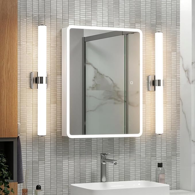 Bathroom Vanity Light Fixtures 31IN Brushed Nickel Bathroom Lights Over Mirror, 28W 3000K Dimmable LED Vanity Light Bar Modern Wall Sconce Light for Mirror, Kitchen, Living Room, Gallery, Hallway