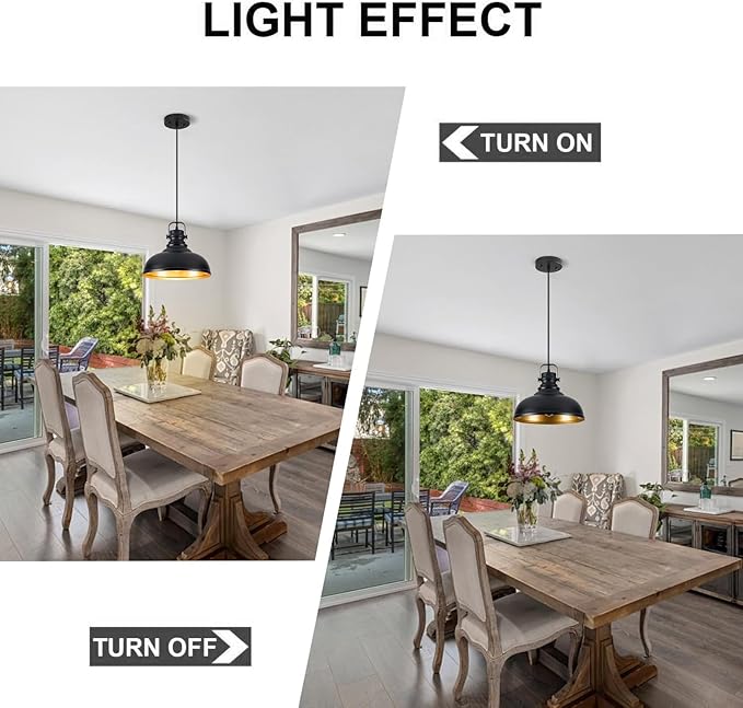 Refice 1 Pack Farmhouse Pendant Lights Black Pendant Lighting for Kitchen Island Adjustable Height Dome Hanging Lights for Barn, Dining Room