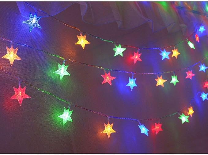 25ft 50 LED Multicolor Star String Lights for Bedroom Decorations, Battery Operated Led Christmas Lights for Apartment Dorm Room Decor(Remote/Timer/Warm White Multicolor Combination)