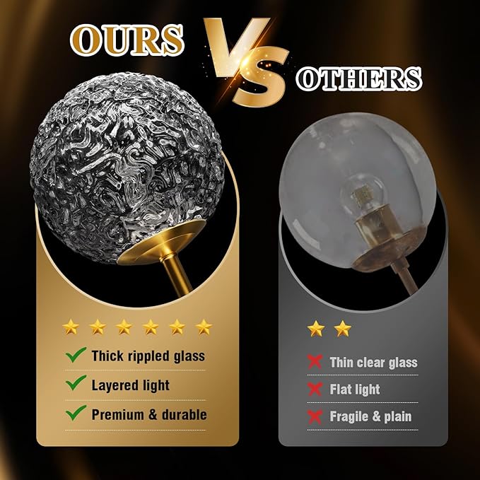 Sputnik Semi Flush Mount Ceiling Light Black Glass Globe Ceiling Lighting Modern Close to Ceiling Light for Living Room Dining Room Bedroom Kitchen
