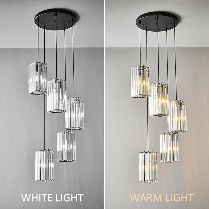 Modern Pendant Light Black Rectangle Pendant Lighting Mini Crystal Chandeliers Adjustable Pendant Light Fixture for Kitchen Island Dinning Room Living Room Corridor Bedroom(Black 5-Light)