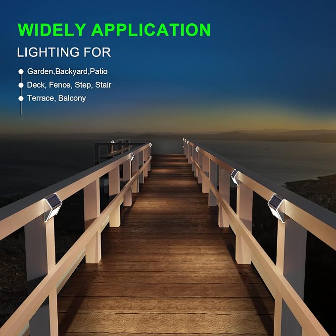 JSOT Solar Fence Lights - 12 Pack Solar Outdoor Light Deck Lights Waterproof Outside Lighting for Garden Backyard Patio Yard Stair Step Wall Railing Post, Cool Light