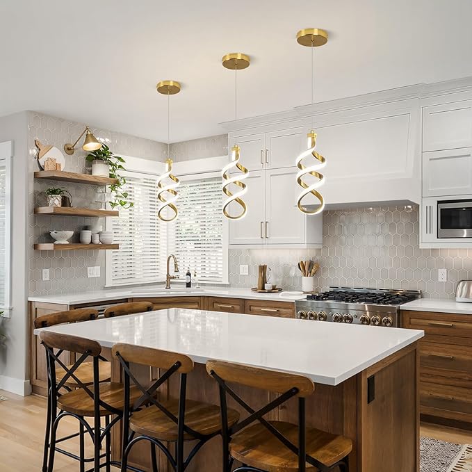 EIDISUNY 3 Packs Pendant Light, 15W Spiral Led Pendant Light, 4500K Modern Pendant Lights Kitchen Island, Adjustable Height Pendant Light for Dining Room Bedroom Kitchen Island Cafe
