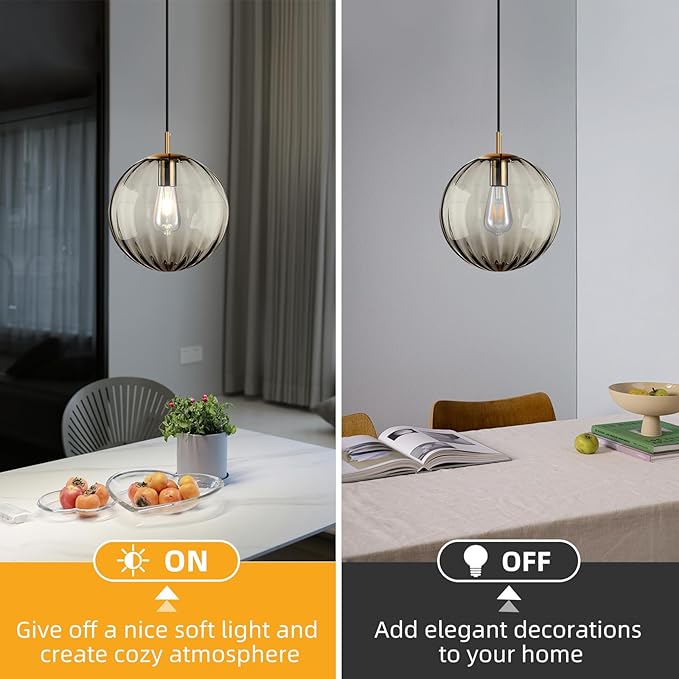 Modern Smoke Grey Glass Pendant Light, Kitchen Island Lighting 2-Pack Globe Pendant Light Fixtures Century Kitchen Island Pendant Lighting for Bedroom Living Dining Room Light Fixture (Without Bulb)