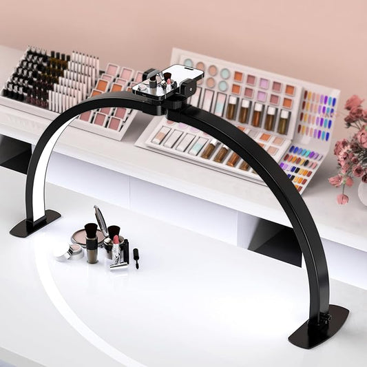 SLYFTE Professional Large Half Moon LED Light for Nail Desk, Foldable Arch Light for Nail Techs Perfect for Manicure Handicraft Lighting Lamp (Black, Large)