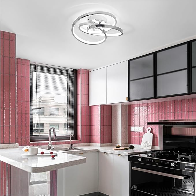 LED Ceiling Light Fixtures,36W Flush Mount Modern LED Ceiling Light,Cool White 6000K Close to Ceiling Lights for Hallway Bedroom Dining Room Kitchen Bathroom (Chrome, 6000K)