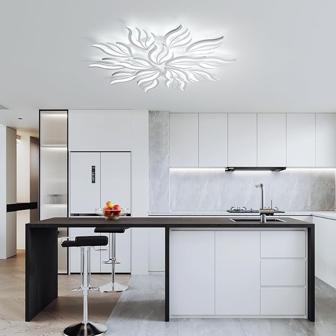 Becailyer Modern Flower Ceiling Lights, 45.2" Flush Mount Ceiling Lamp, 15-Petals Dimmable Acrylic Ceiling Lighting, 126W Close to Ceiling Fixture for Living Room Bedroom Dining Room Kitchen, White