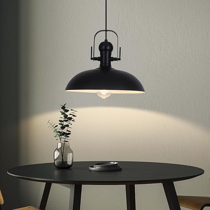 Black Pendant Lights Kitchen Island 1 Pack, Dome Pendant Light 13.8" W, Black Farmhouse Pendant Light for Kitchen Barn Hallway Porch Dining Room