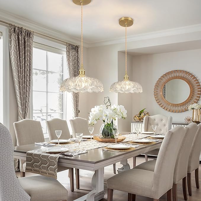 Glass Pendant Light Vintage Light Fixtures,Transparent Modern Chandelier Pendant,E26 Pendant Lights Kitchen Island,9.4inch Hanging Lamp for Bedroom Hotel Dining Room 1 Light