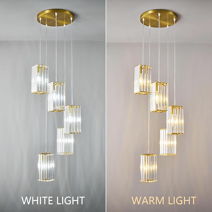 Modern Pendant Light Gold Rectangle Pendant Lighting Mini Crystal Chandeliers Adjustable Pendant Light Fixture for Kitchen Island Dinning Room Living Room Corridor Bedroom(Gold 5-Light)
