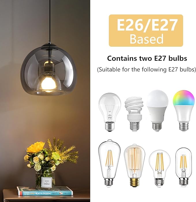 Large Smoke Glass Pendant Light for Kitchen Island, Includes Extra Bulb & 4.26FT Adjustable Cord, Modern Pendant Lighting Fixtures for Kitchen, Dining Room, Living Room(9in, 1-Pack)
