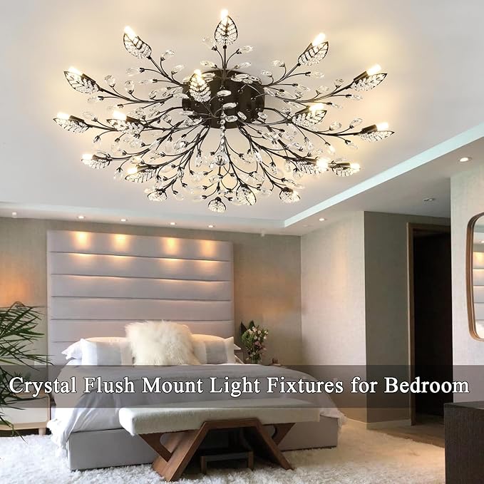 Modern Crystal Ceiling Light Fixture,Semi Flush Mount Chandeliers,Crystal Leaf Ceiling Light, Chandeliers for Dining Room,Living Room,Bedroom