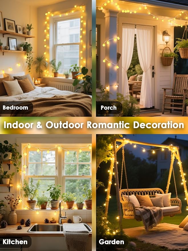 LORRYTE Connectable 43FT 100LED Globe String Lights | 8 Modes Warm White String Lights Plug in with Remote | Hanging Fairy Light for Indoor Outdoor Bedroom Party Classroom Christmas Tree Decor