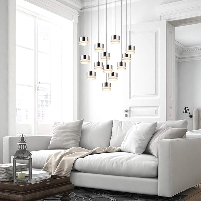 Jupiter 13 Mini Pendant Lighting Nickel - LED Hanging Light Fixture for Kitchen Island, Bar, Foyer - Cluster Pendants - Dimmable, Adjustable Wire, Lamp Bulb Included