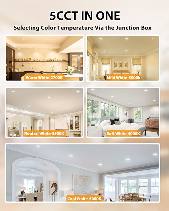 Adetu 12 Pack 4 inch Square Led Recessed Lighting, 5CCT Ultra Thin Square Led Ceiling Light with Junction Box, 10W 860LM, CRI90, 2700K-5000K Selectable, Dimmable Canless Downlight, ETL and Energy Star