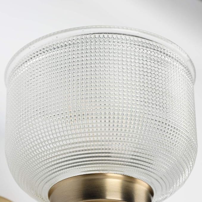 Progress Lighting P2992-163 Archie Collection Clear Double Prismatic Glass Coastal Bath Vanity, 3-Light, Vintage Brass