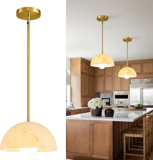 Modern Pendant Light Fixtures: 10 Inch Resin Shade Mid Century Chandelier - Adjustable Gold Pendant Lighting for Kitchen Island Living Room Hallway