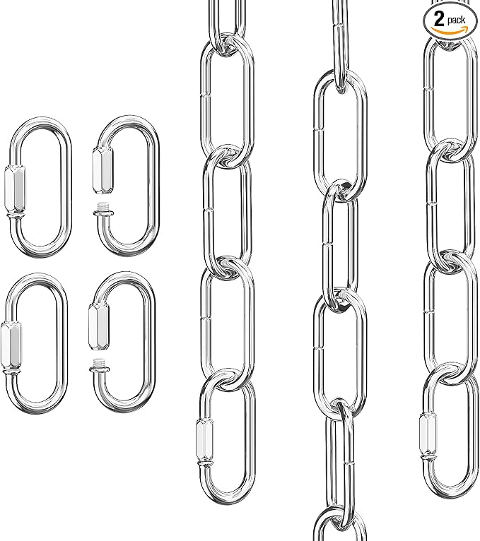 garini 6 Feet Silver Light Fixture Chain, Adjustable Metal Pendant Chandelier Chain Extension with Detachable Link, Maximum Load is 66 Pounds, 2 Pack