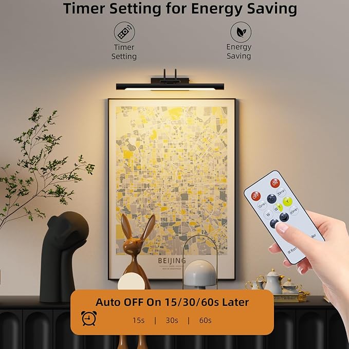 Picture Light,Wireless Rechargeable Gallery Light with Remote,5000mAh Dimmable Painting Art Lighting Battery Operated,16 inch Metal Picture Lights for Art,Paintings,Mirror,Black