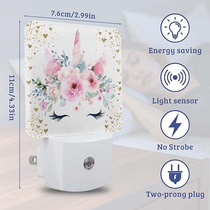 Cute Unicorn Night Light with Dusk to Dawn Light Sensors, Plug-in Wall Led Night Lights, Energy Efficient Lamp for Bedroom,Bathroom,Kitchen,Hallway,Stairs, Gifts Ideal for Girls Women