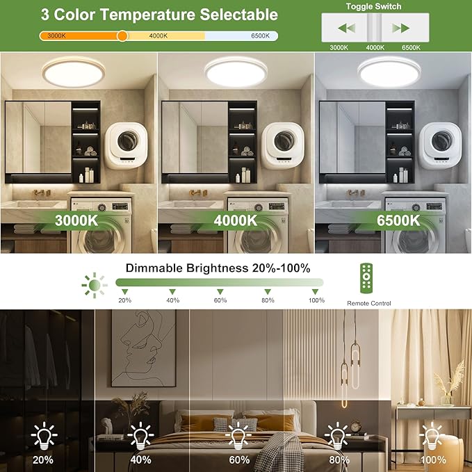 LEZOE 18W Motion Sensor LED Ceiling Light dimmable with Remote, 1800lm 8.7Inch 3000K/4000K/6500K Flush Mount Lighting Fixture, Radar Motion Activated Ceiling Lamp for Hallway Porch Stair Closet White