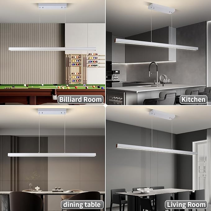 Modern LED Island Lights, 3300k-6500K Dimmable Pool Table Light with Remote, Modern Pendant Lights for Kitchen, 56.29" LED Linear Pendant Light Fixtures Dining Room Living Room Billiard Room Chrome