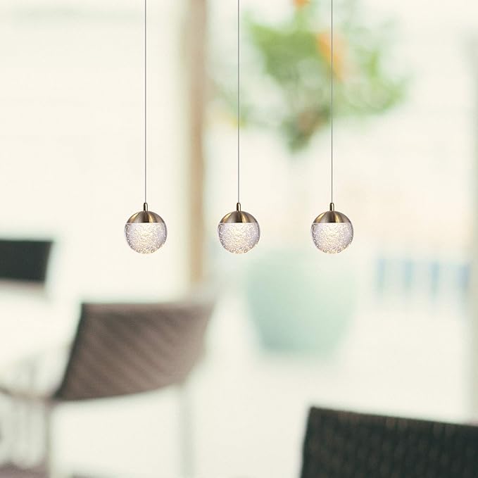 contec development Galaxy 3 Mini Pendant Crystall Ball Lighting Brass - LED Hanging Light Fixture: Kitchen Island, Bar, Foyer - Cluster Pendants - Dimmable, Adjustable Wire, Lamp Bulb Included